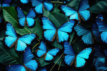 Fototapeta na wymiar Beautiful background of tropical blue butterflies