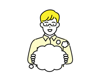 Businessman holding banner card vector illustration, marketing, business concept