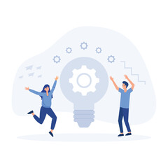 find idea concept, people try to find best idea, brain storm,  flat vector modern illustration