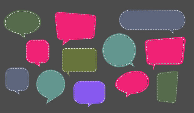 speech bubbles set,colorful bubble speech vector, stich speech bubble flat isolated. 
