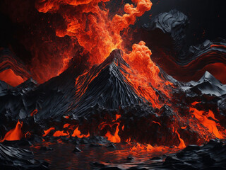 Nature's Power Unleashed Intense Volcanic Eruption on an Abstract Background, Ai Generative