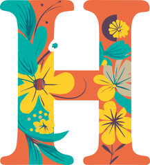 ornate vector letter H alphabet letter, colourful font alphabet typography illustration