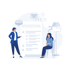 duties and responsibilities for work, Job description concept, employer notify of job description, flat vector modern illustration