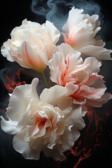 White and red tulip bouquet on black background wallpaper. Ai generation