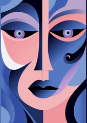 woman cubist poster face graphic cubism modern fashion abstract portrait illustration. Generative AI.