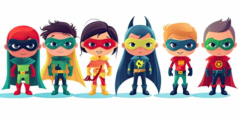 Superheroes kids characters on white background. Generative ai.
