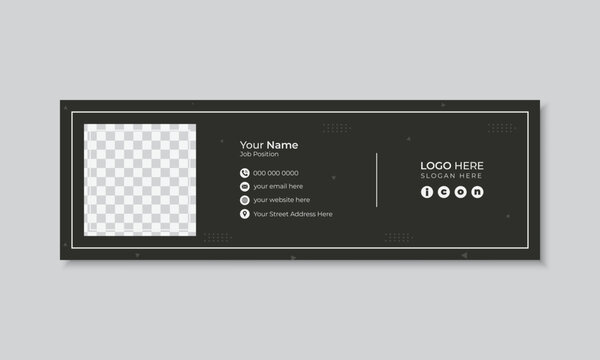 Black elegant email signature design or email footer design template with photo placeholder, luxury email signature design, social media cover template
