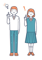 問題解決の方法がひらめいた学生の男女＿全身