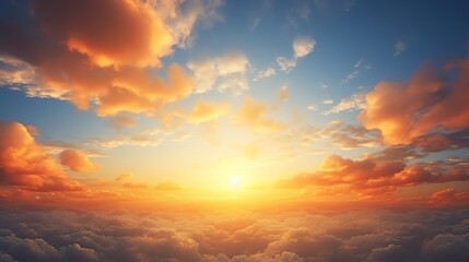 Fototapeta premium View of orange clouds in the sky background, illustration for product presentation and template design.