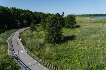 Bicycle path in Rocca al mare district of Tallinn on a summer day.