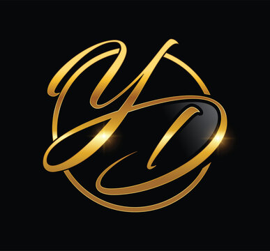 A vector Illustration of Golden Monogram Logo Initial Letter YD in black background with gold shine effect