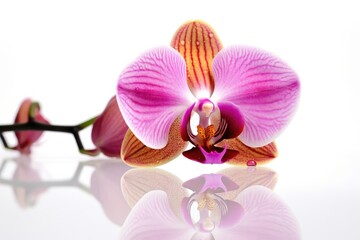 Bright orchid flower on a white background.