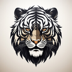 2D logo of the face of an adult tiger with a plain color background. The expression on the tiger's face is fierce and ready to pounce.