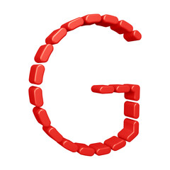 3D red alphabet letter g with dashed lines for education and text concept