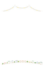 Obraz premium 水彩風のかわいい街並みとガーランドのフレーム