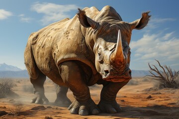 Fototapeta premium Rhinoceros with large horns. Generative AI