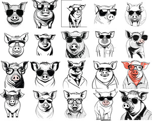 Obraz premium Pigs wearing glasses vector files 