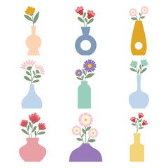 Set of flower vase vector