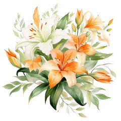 Fototapeta premium Watercolor lilly bouquet. Illustration AI Generative.