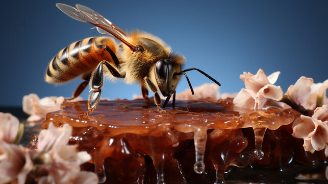 bee on a flower HD 8K wallpaper Stock Photographic Image