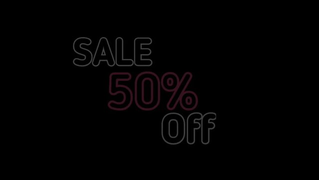 Sale 50% off. Percent Off fast-moving white color text animation for Business, Promotion, Discount, and Sales