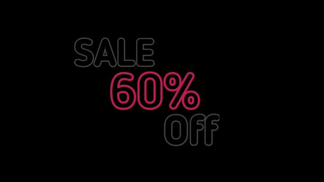 Sale 60% off. Percent Off fast-moving white color text animation for Business, Promotion, Discount, and Sales