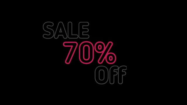 Sale 70% off. Percent Off fast-moving white color text animation for Business, Promotion, Discount, and Sales