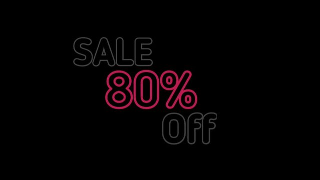 Sale 80% off. Percent Off fast-moving white color text animation for Business, Promotion, Discount, and Sales