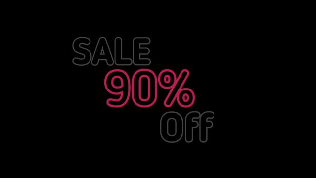 Sale 90% off. Percent Off fast-moving white color text animation for Business, Promotion, Discount, and Sales