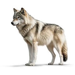 Realistic Wolf isolated on white background. Side view. Made with Generative AI.