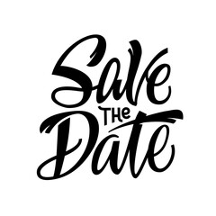 Obraz premium Save the date. Hand Drawn Brush Lettering. Ink writing in modern calligraphy style. Text elegant script spelling for decoration of the wedding. Vector file