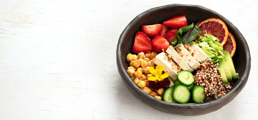Summer buddha bowl, healthy and balanced food.