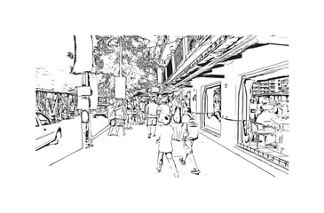  Building view with landmark of Puerto Vallarta
city in Mexico. Hand drawn sketch illustration in vector.