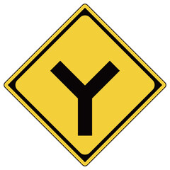 道路標識、警戒標識、Y型道路交差点あり