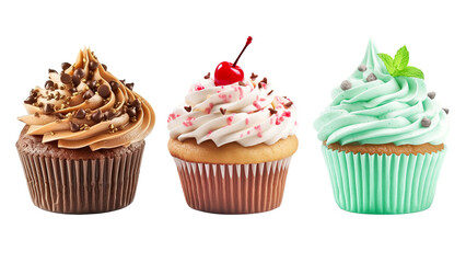 Delicious cupcakes with cream on white background. Generative ai