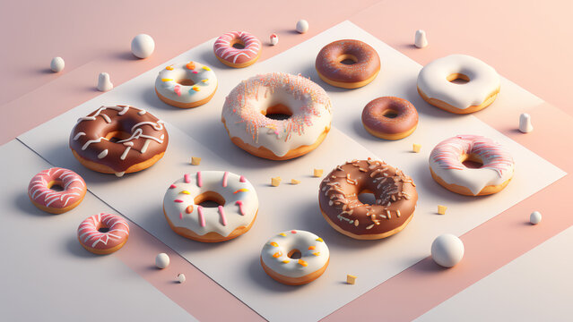 donuts with chocolate 3d render