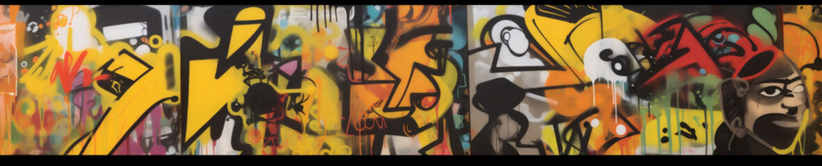 wall yellow colourful background colorful urban banner paint graffiti art spray. Generative AI.