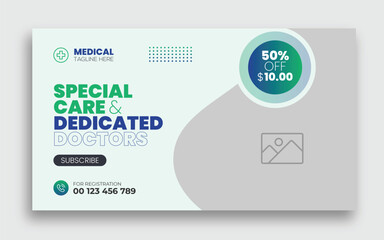 Medical healthcare youtube thumbnail cover and social media web banner design template
