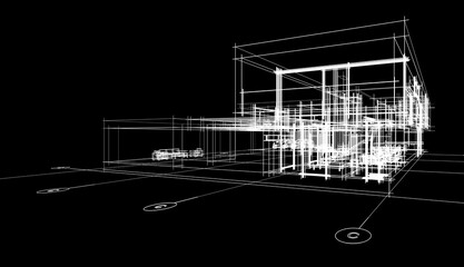Modern house sketch 3d illustration
