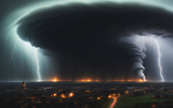 huge hurricane over field fire. generative ai