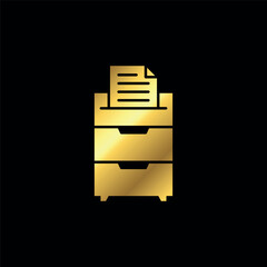 Gold Color File Cabinet Icon Vector Template