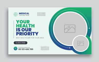 Medical healthcare youtube thumbnail cover and social media web banner design template