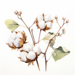 A detailed painting of a cotton plant with vibrant green leaves