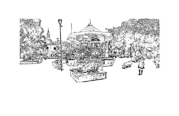  Building view with landmark of Puerto Vallarta
city in Mexico. Hand drawn sketch illustration in vector.