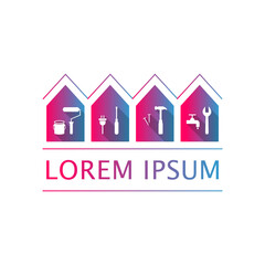 House and tool set as repair, renovation, maintenance, facility management, building and home improvement concept.