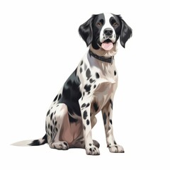 a playful black and white dog sitting with its tongue out