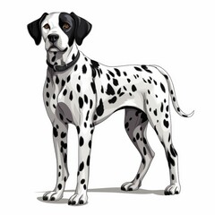a Dalmatian dog standing on a white background