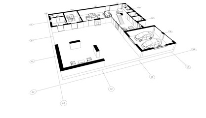 Modern house sketch 3d illustration