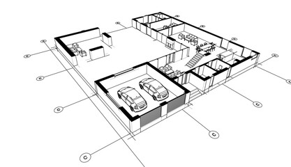 Modern house sketch 3d illustration