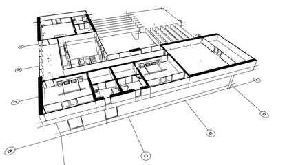 Modern house sketch 3d illustration